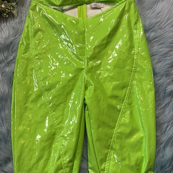 Oh Polly Lime Green Faux Leather Cut Out Pants sz 4 - Picture 4 of 10